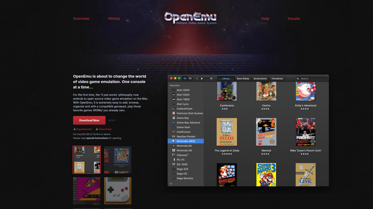 OpenEmu retro gaming emulator on Mac